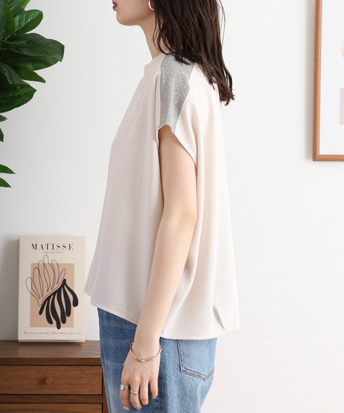 エグランティーヌ EGLANTINE ローズペトール ロゴ刺繍フレンチスリーブカットソー （キャメル） エグランティーヌ EGLANTINE ローズペトール ロゴ刺繍フレンチ