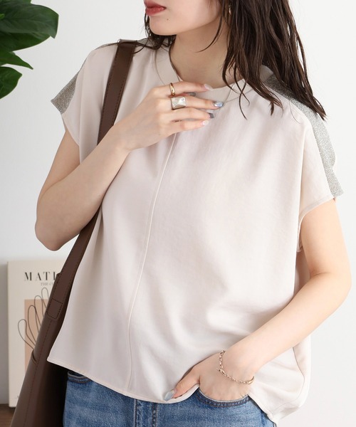 セール】EGLANTINE ラメ使いフレンチスリーブトップス（Tシャツ