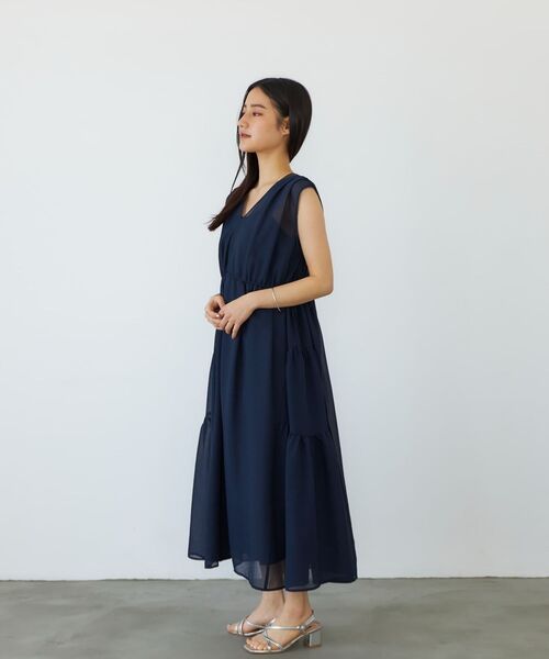 STRATA(エストラータ)の「マイクロチェックシアーワンピースセット 【低身長・小柄女性】(ワンピース・レディース・ネイビー/ホワイト/グレー・SHORT/REGULAR)」の14枚目の写真