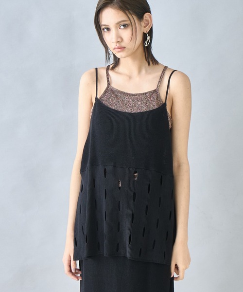 Settimissimo(セッティミッシモ)の「切替デザインニットキャミソール(キャミソール・レディース・モカ/オフホワイト/ブラック・FREE)」の8枚目の写真