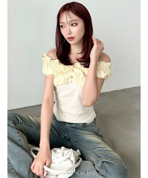 RESEXXY(リゼクシー)の「ボリュームフリルドッキングカットトップス(Tシャツ/カットソー・レディース・ブラック/イエロー/ホワイト・FREE)」の19枚目の写真