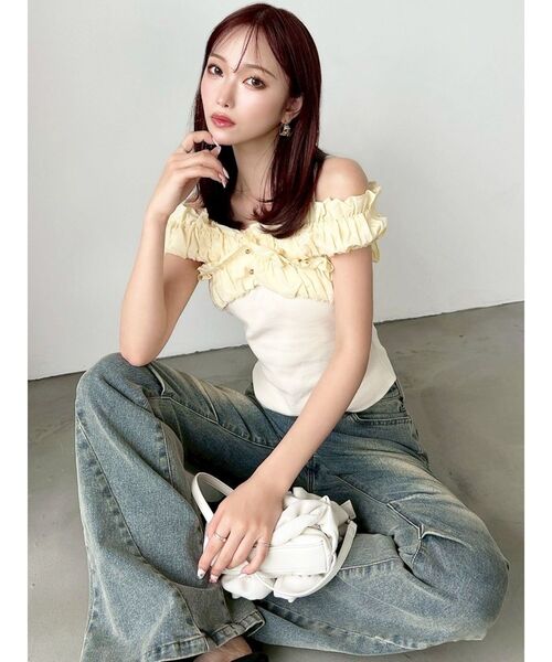 RESEXXY(リゼクシー)の「ボリュームフリルドッキングカットトップス(Tシャツ/カットソー・レディース・ブラック/イエロー/ホワイト・FREE)」の21枚目の写真