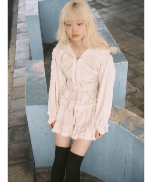 merry jenny（メリージェニー）の「フリルベロアミニスカート（スカート・レディース・アイボリー/ブラウン・FREE）」の9枚目の写真