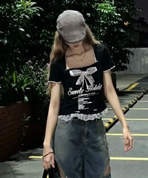 【新作】ファッショナブルなスウィートフリルショートスリーブTシャツ