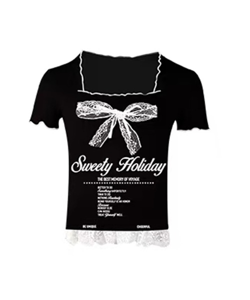 AsheKsha(アシクシャ)の「【新作】ファッショナブルなスウィートフリルショートスリーブTシャツ(Tシャツ/カットソー・レディース・ブラック・F)」の14枚目の写真