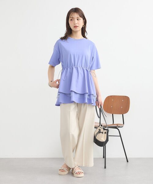 earth music&ecology（アースミュージックアンドエコロジー）の「異素材ドッキングドロストチュニック（チュニック・レディース・ブルー/アイボリー/ブラック・FREE）」の10枚目の写真