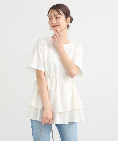 earth music&ecology（アースミュージックアンドエコロジー）の「異素材ドッキングドロストチュニック（チュニック・レディース・ブルー/アイボリー/ブラック・FREE）」の13枚目の写真