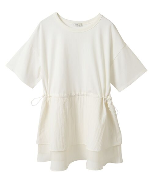 ［良品］M’S GRACY 異素材ドッキングチュニック ベージュ×ホワイト 良品］M'S GRACY 異素材ドッキングチュニック ベージュ×ホワイト