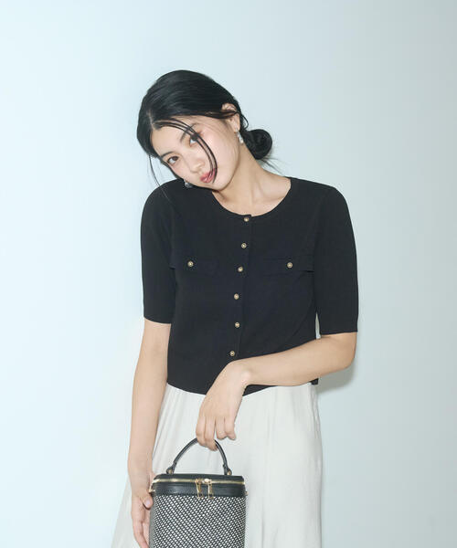 PROPORTION BODY DRESSING（プロポーションボディドレッシング）の「ショート半袖カーデ / 1215274700（カーディガン/ボレロ・レディース・ブラック/オフホワイト/ピンク・FREE）」の7枚目の写真