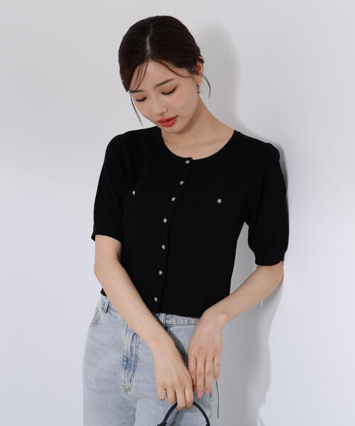 PROPORTION BODY DRESSING（プロポーションボディドレッシング）の「ショート半袖カーデ / 1215274700（カーディガン/ボレロ・レディース・ブラック/オフホワイト/ピンク・FREE）」の2枚目の写真