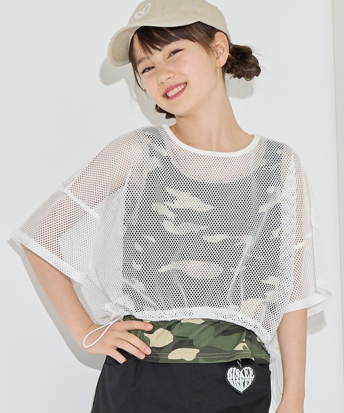 メッシュ迷彩ドッキングトップス（Tシャツ/カットソー）｜BISKEE