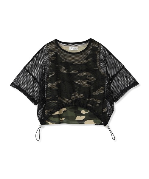 メッシュ迷彩ドッキングトップス（Tシャツ/カットソー）｜BISKEE