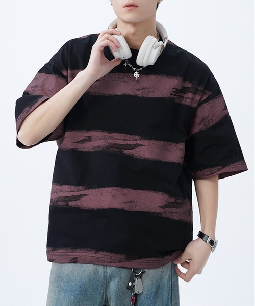 セール】AZAZEL オーバーサイズ ハンドペイントボーダー Tシャツ