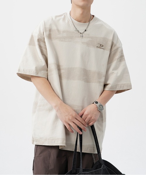 JOHNNY WOLF(ジョニーウルフ)の「AZAZEL オーバーサイズ ハンドペイントボーダー ヘビーウェイトコットン Tシャツ(Tシャツ/カットソー・メンズ・ブラック×レッド/ブラック×グリーン/グレイッシュベージュ・M/L/XL)」の16枚目の写真