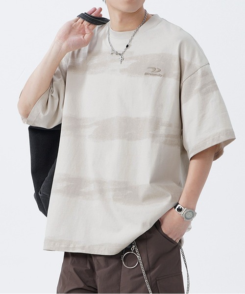 JOHNNY WOLF(ジョニーウルフ)の「AZAZEL オーバーサイズ ハンドペイントボーダー ヘビーウェイトコットン Tシャツ(Tシャツ/カットソー・メンズ・ブラック×レッド/ブラック×グリーン/グレイッシュベージュ・M/L/XL)」の15枚目の写真