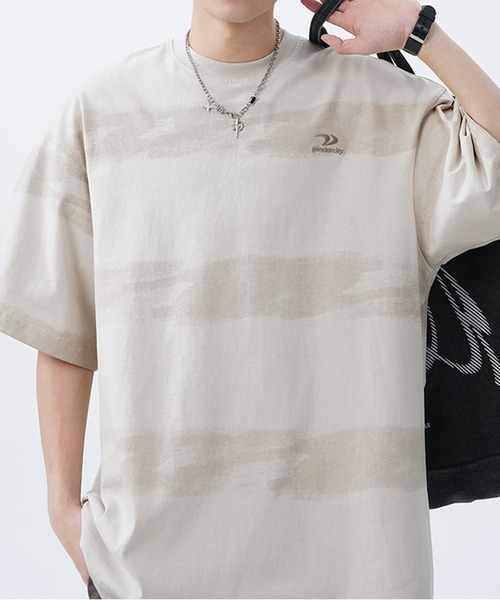 JOHNNY WOLF(ジョニーウルフ)の「AZAZEL オーバーサイズ ハンドペイントボーダー ヘビーウェイトコットン Tシャツ(Tシャツ/カットソー・メンズ・ブラック×レッド/ブラック×グリーン/グレイッシュベージュ・M/L/XL)」の12枚目の写真