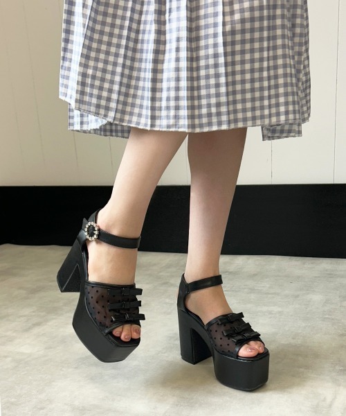 セール】厚底 プラットフォーム ドットチュール 三連リボン