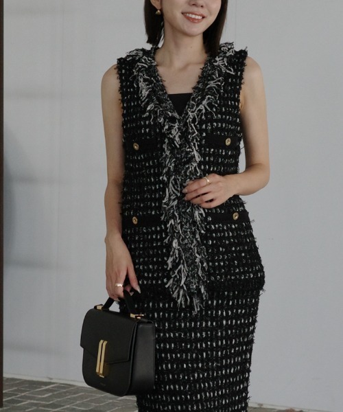 セール】チュールツイードジレトップス（その他トップス）｜anuans（ア