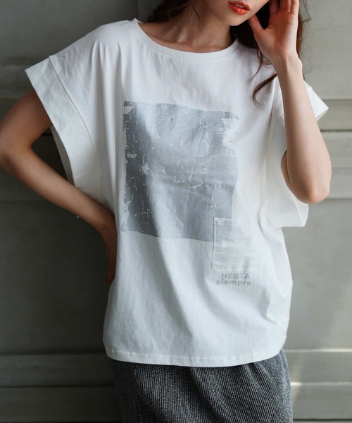 Sawa a la mode(サワアラモード)の「プリントコットンTシャツ(Tシャツ/カットソー・レディース・ホワイト/ブラック・FREE)」の1枚目の写真