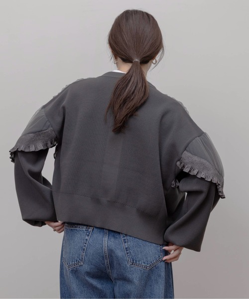 【新品未使用eimee law】シャーリングフリルニットブルゾン　カーキ シャーリングフリルニットブルゾン Eimee Law│Eimee Law & LHELBIE