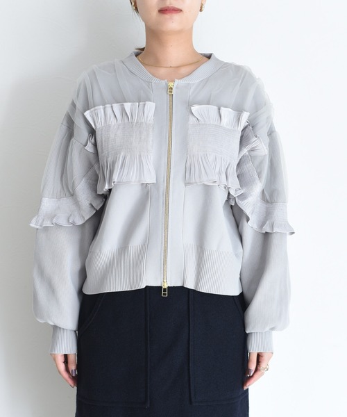 シャーリングフリルニットブルゾン Eimee Law│Eimee Law & LHELBIE