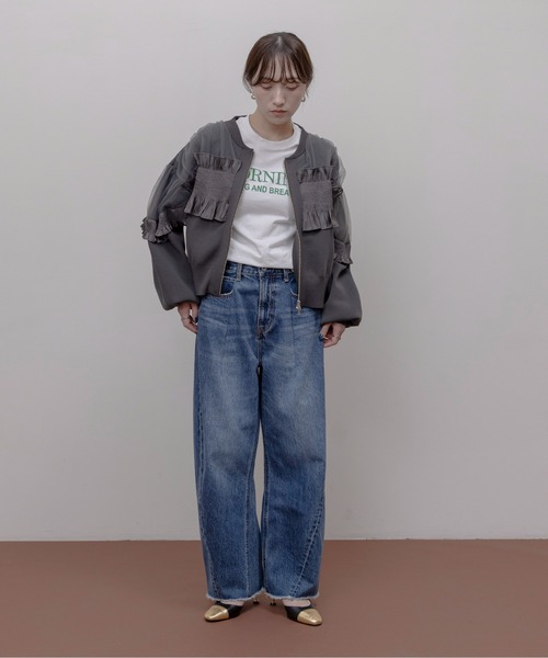 シャーリングフリルニットブルゾン Eimee Law│Eimee Law & LHELBIE