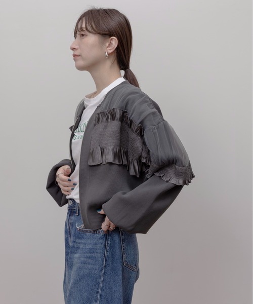 セール】シャーリングフリルニットブルゾン（ブルゾン）｜Eimee Law