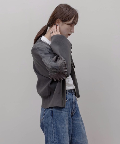 シャーリングフリルニットブルゾン（ブルゾン）｜Eimee Law（エイミー