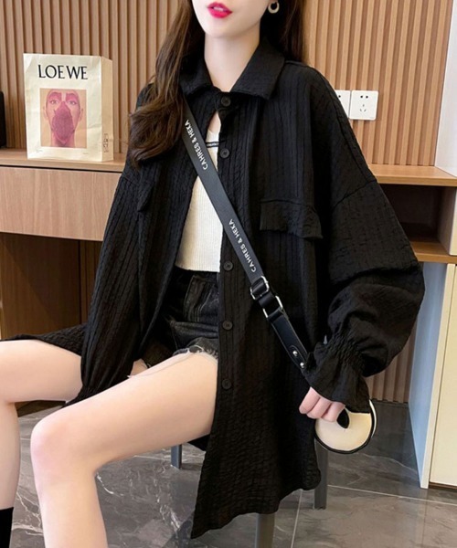 SallyLunn（サリーラン）の「キャンディースリーブボタンシャツ（シャツ/ブラウス・レディース・ブラック/ホワイト・MEDIUM/LARGE）」の7枚目の写真