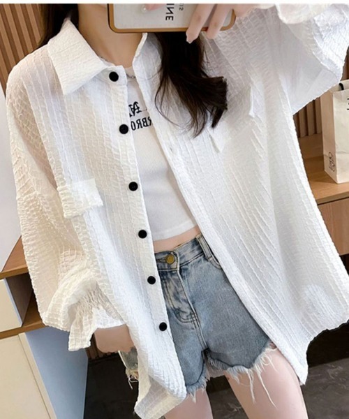 SallyLunn（サリーラン）の「キャンディースリーブボタンシャツ（シャツ/ブラウス・レディース・ブラック/ホワイト・MEDIUM/LARGE）」の4枚目の写真
