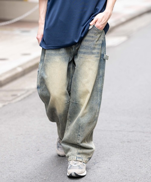 WEGO（ウィゴー）の「WEGO/イージーバレルレッグペインターパンツ（デニムパンツ・メンズ・スカイブルー/ブラック系3・SMALL/LARGE/MEDIUM）」の10枚目の写真