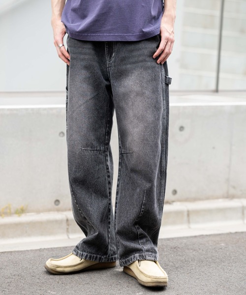 WEGO（ウィゴー）の「WEGO/イージーバレルレッグペインターパンツ（デニムパンツ・メンズ・スカイブルー/ブラック系3・SMALL/LARGE/MEDIUM）」の5枚目の写真