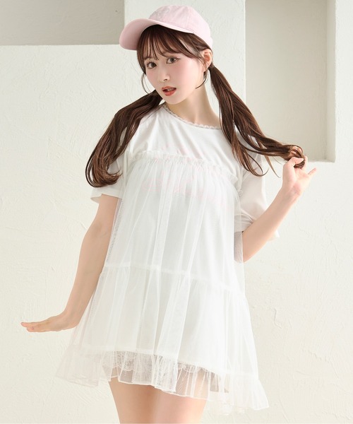 apres jour by あかちゃす（アプレジュールバイアカチャス）の「【あかちゃすコラボアイテム】チュールTシャツワンピース（ワンピース・レディース・ブラック/オフホワイト/アイボリー・X-LARGE/フリー）」の6枚目の写真