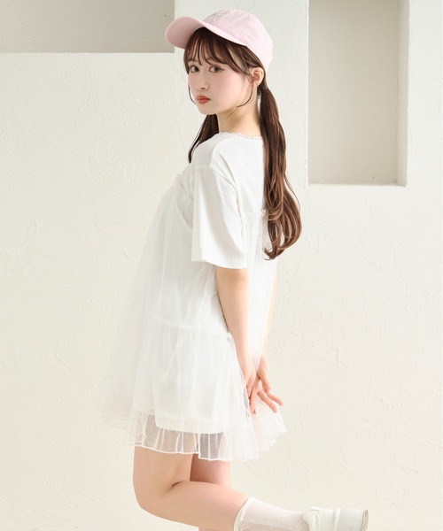 apres jour by あかちゃす（アプレジュールバイアカチャス）の「【あかちゃすコラボアイテム】チュールTシャツワンピース（ワンピース・レディース・ブラック/オフホワイト/アイボリー・X-LARGE/フリー）」の8枚目の写真