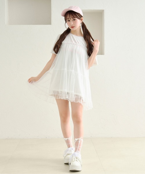 あかちゃすコラボアイテム】チュールTシャツワンピース（ワンピース