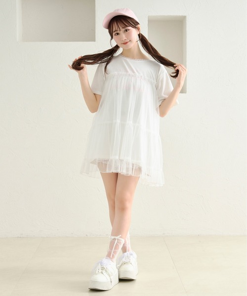 あかちゃすコラボアイテム】チュールTシャツワンピース（ワンピース