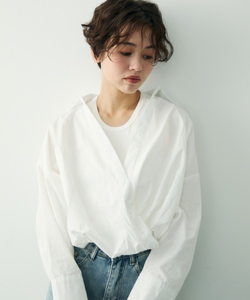 Clum(クルム)の「レイヤードデザインシャツ(シャツ/ブラウス・レディース・ホワイト/ブラック・FREE)」の1枚目の写真