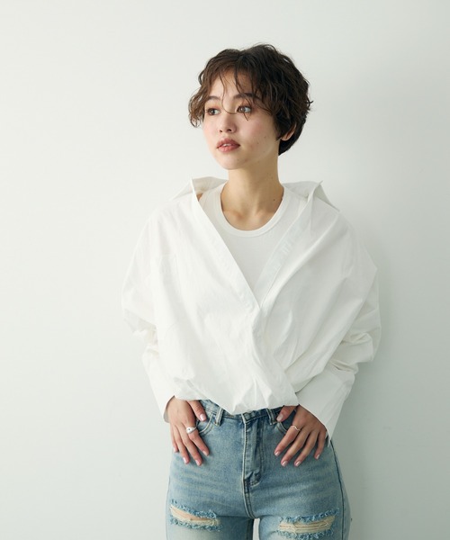Clum(クルム)の「レイヤードデザインシャツ(シャツ/ブラウス・レディース・ホワイト/ブラック・FREE)」の5枚目の写真