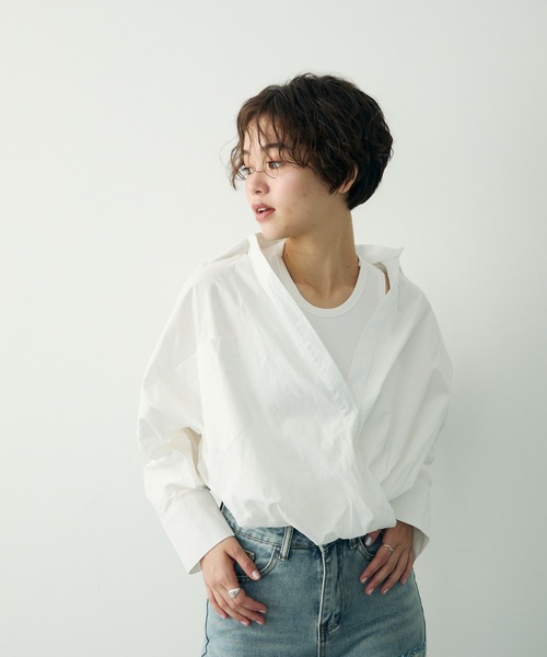 Clum(クルム)の「レイヤードデザインシャツ(シャツ/ブラウス・レディース・ホワイト/ブラック・FREE)」の6枚目の写真