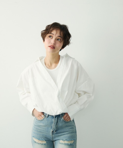 Clum(クルム)の「レイヤードデザインシャツ(シャツ/ブラウス・レディース・ホワイト/ブラック・FREE)」の9枚目の写真