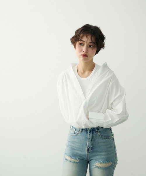Clum(クルム)の「レイヤードデザインシャツ(シャツ/ブラウス・レディース・ホワイト/ブラック・FREE)」の19枚目の写真