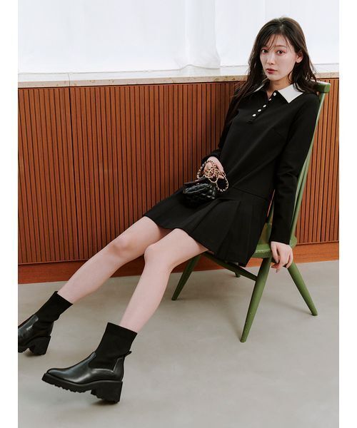 衿つきプリーツカットミニワンピース（ワンピース）｜SNIDEL