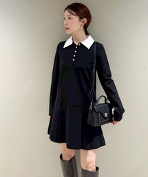 衿つきプリーツカットミニワンピースを使った人気ファッション