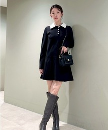 衿つきプリーツカットミニワンピースを使った人気ファッション