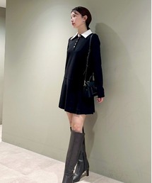 衿つきプリーツカットミニワンピースを使った人気ファッション