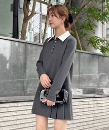 衿つきプリーツカットミニワンピースを使った人気ファッション