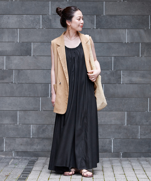 B.C STOCK(ベーセーストック)の「手洗い可 / レーヨンポプリンキャミワンピース(ワンピース・レディース・ブラック/ブラウン・FREE)」の3枚目の写真