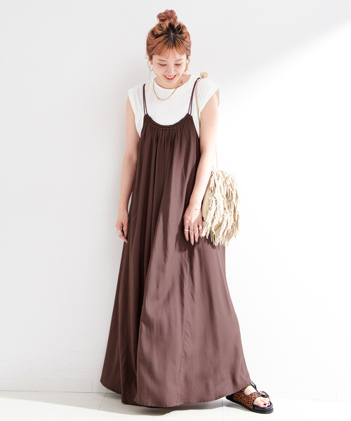 B.C STOCK(ベーセーストック)の「手洗い可 / レーヨンポプリンキャミワンピース(ワンピース・レディース・ブラック/ブラウン・FREE)」の9枚目の写真