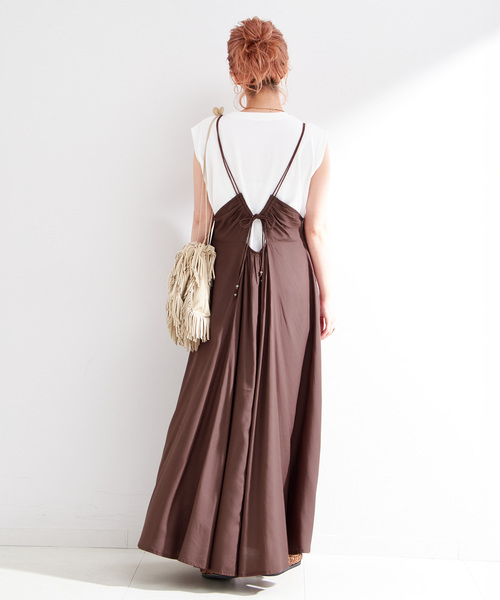 B.C STOCK(ベーセーストック)の「手洗い可 / レーヨンポプリンキャミワンピース(ワンピース・レディース・ブラック/ブラウン・FREE)」の13枚目の写真