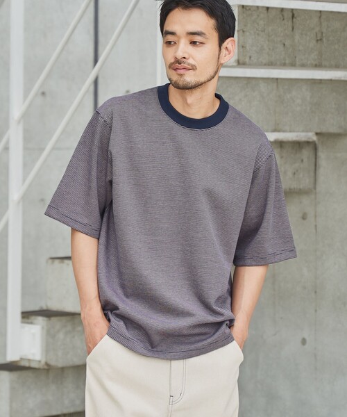 coen（コーエン）の「クリーンプラスボーダーTシャツ【抗菌防臭・防汚（食品汚れ）・UVカット】（Tシャツ/カットソー・メンズ・ネイビー/ブラック・S/M/L/XL）」の2枚目の写真